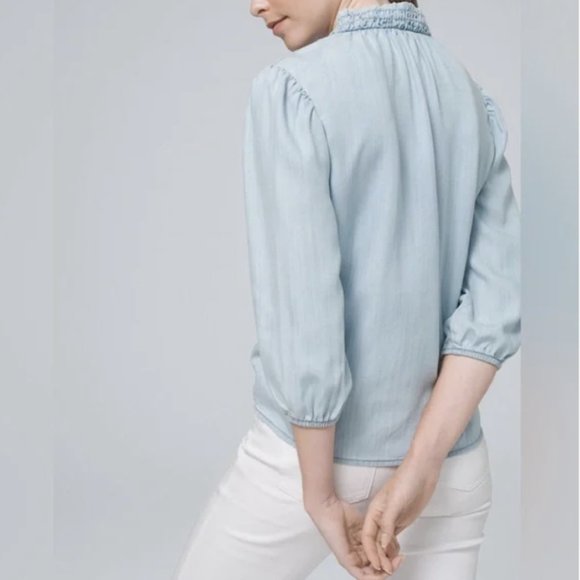 WHBM 3/4-Sleeve Tie-Front Silky-Soft Denim Top S - Picture 2 of 6